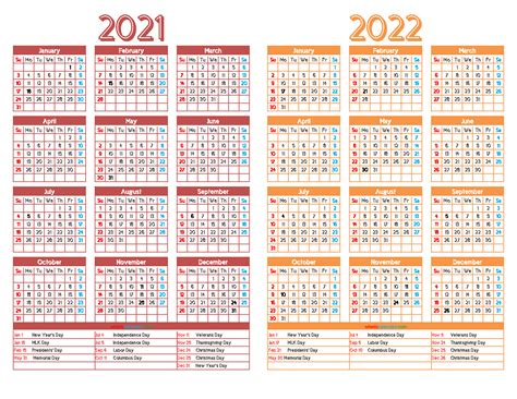 Calendar 2021 2022 Printable Free