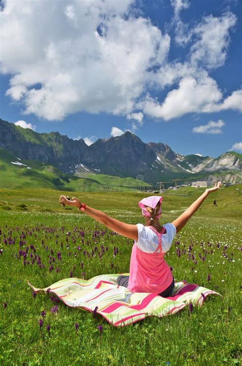Girl In An Alpine Meadow Stock Image Image Of Swiss 39600705