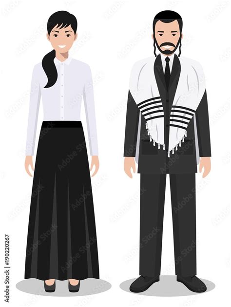 Set Of Standing Together Jewish Man And Woman In The Traditional