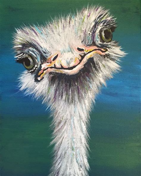 Funny And Quirky Animal Portrait Original Oil Painting An Ostrich