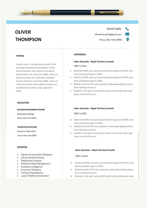 One Page Resume Word Template Brazil Network