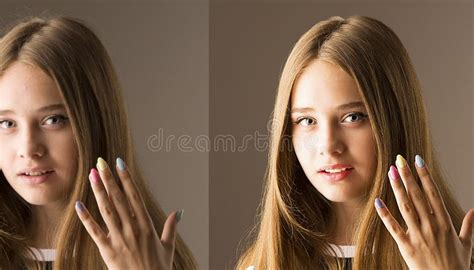 Before After Processing Woman Before And After Retouch Comparison Of