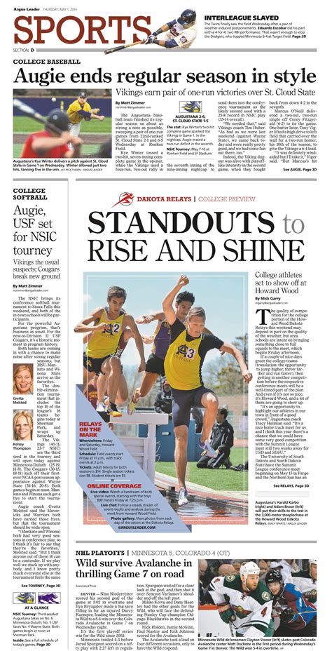News Design: Sioux Falls Argus Leader's May 1, 2014 sports cover
