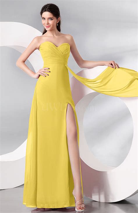 Pale Yellow Plain Sleeveless Zip Up Chiffon Floor Length Prom Dresses
