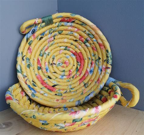 Set Of 2 Fabric Rope Bowl Basket In Golden Yellow Green Etsy