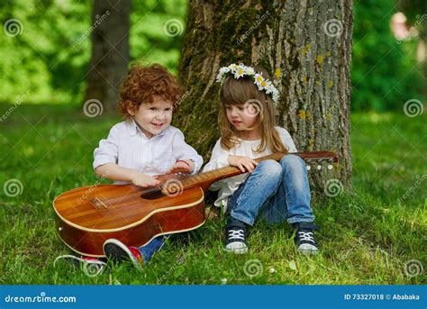 Cute Children Playing Guitar Stock Photo Image Of Summer Adorable