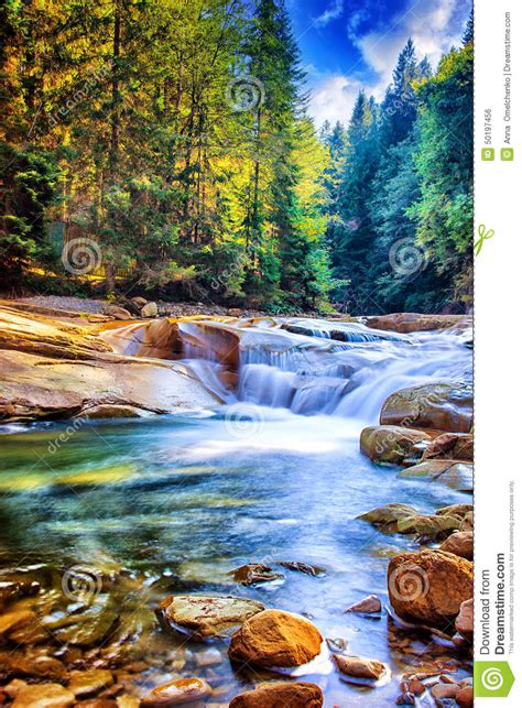 Beautiful Waterfall In The Forest Stock Photo Image Of