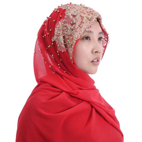 10pcslot Muslim Women Chiffon Hijab Scarf Shawl Head Wrap Glitters Beads 180cm X 75cm In Women