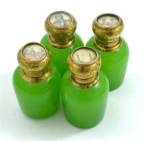 Antique Palais Royal Green Opaline Glass Perfume Set