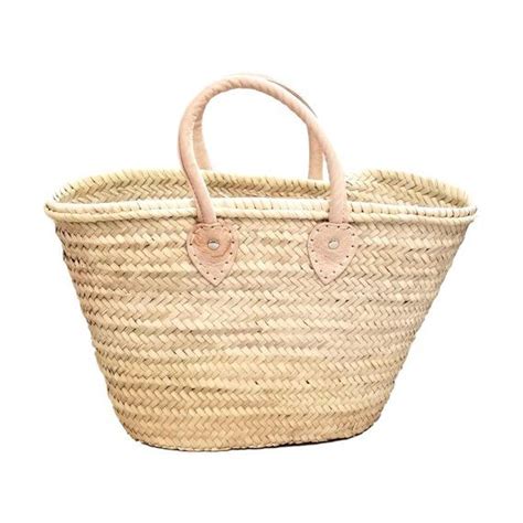 Straw Market Basket Bag With Short Natural Leather Handles French