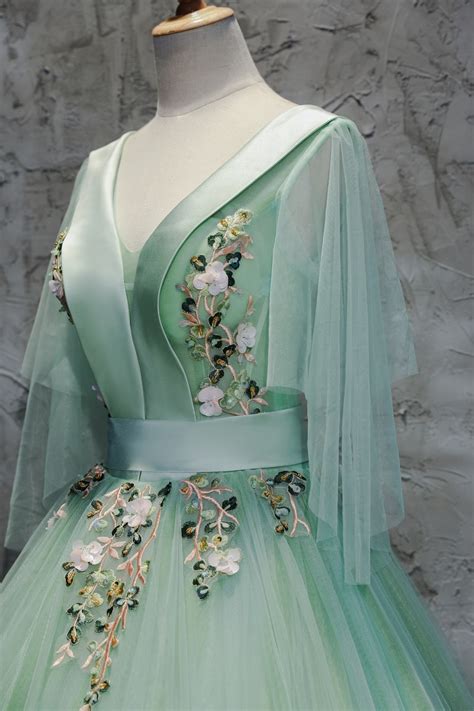 Medieval black gothic dresses for brides. fairy light green embroidery butterly sleeve cosplay ball ...