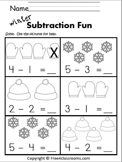 Free Winter Subtraction Worksheet With Pictures Free Worksheets