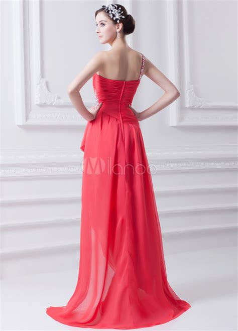 Sexy Red Chiffon One Shoulder Asymmetrical Women S Prom Dress Milanoo Com