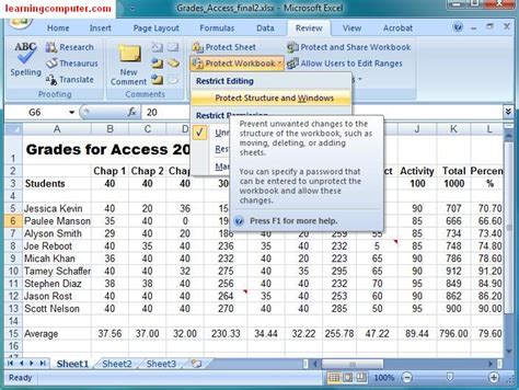 Microsoft Tutorial Excel Review Tab
