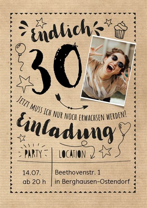Diese geburtstagsschweinerei war eine mehrjährige online marketing maßnahme für die. Trendy Partyeinladung zum 30. Geburtstag mit Foto und Handlettering. Alter kann ausgestauscht ...