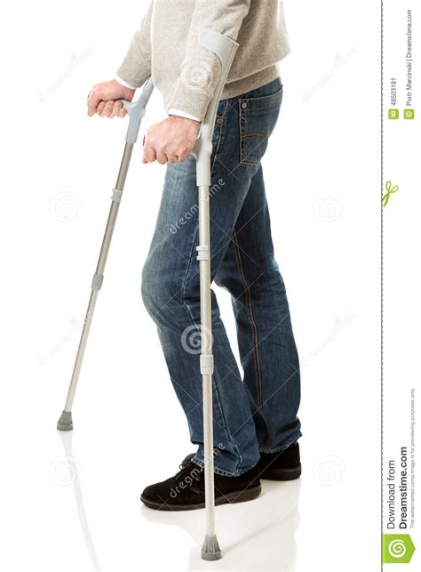 Close Up On Male Legs With Crutches Stock Image Image Of Pain