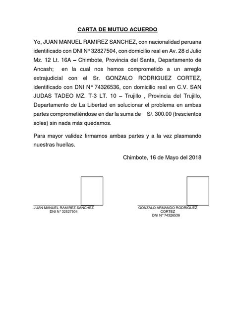 Carta De Mutuo Acuerdo Pdf