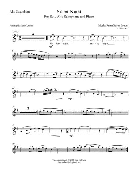 Alto Sax Silent Night Music Sheet Download