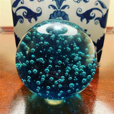 Large Teal Art Glass Sphere With Brass Stand Controlled Etsy