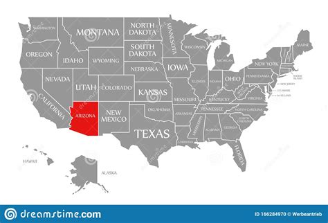 Arizona Red Highlighted In Map Of The United States Of America 库存例证