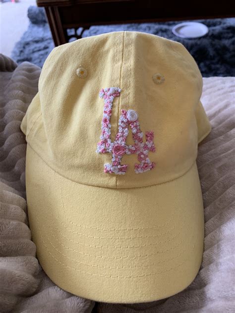 Hand-embroidered floral Dodger's cap | Embroidered baseball caps, Hand embroidered, Embroidered