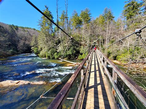 Swinging Bridge Over The Toccoa River In Cherry Log On The Benton