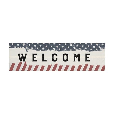 Red White And Blue Welcome Sign Large Rustic Wood Sign Etsy