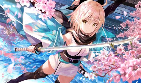Armor Blonde Hair Boots Cherry Blossoms Fategrand Order Fate Series