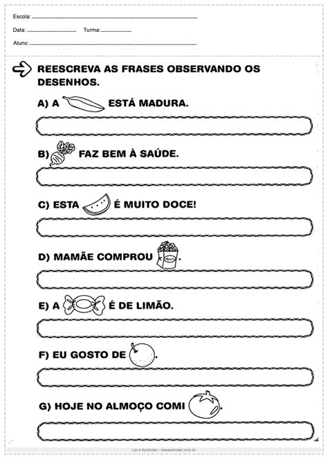 Atividades De Português 2º Ano Reescreva As Frases Ler E Aprender