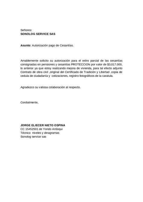 Modelo Carta Retiro De Cesantias Por Terminacion De Contrato Word