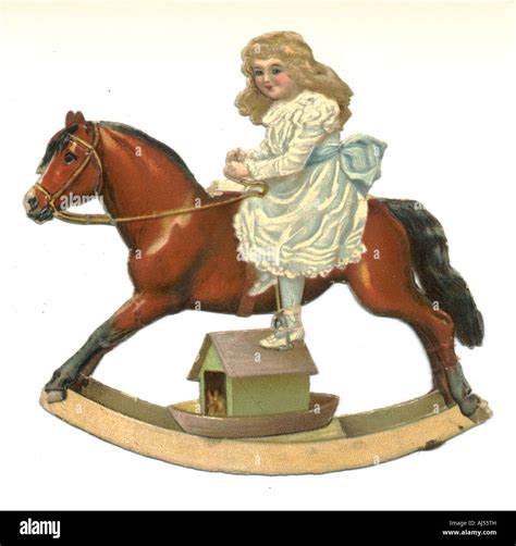 Child Sitting Sidesaddle On Rocking Horse Circa 1885 Stock Photo Alamy