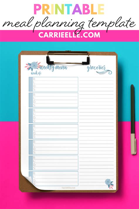 Color code and label your seating chart. Printable Meal Planning Template for Breakfast, Lunch, and ...