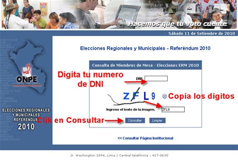 También podrás saber a qué hora debes votar según tu dni. Sepa donde Votar - Miembro de mesa - Elecciones Regionales ...