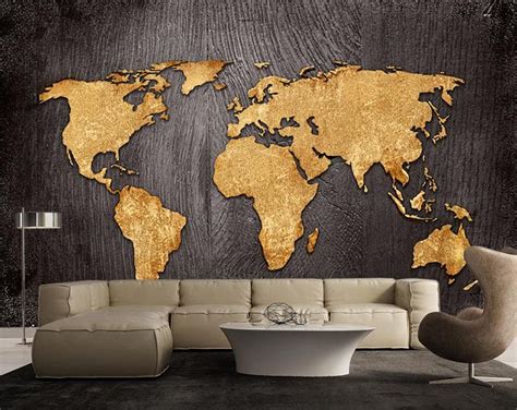 Black And White Stone Texture World Map Large Wall Mural