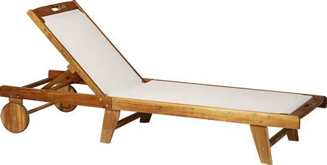 Outsunny Chaise longue d extérieur en bois d acacia avec roulettes