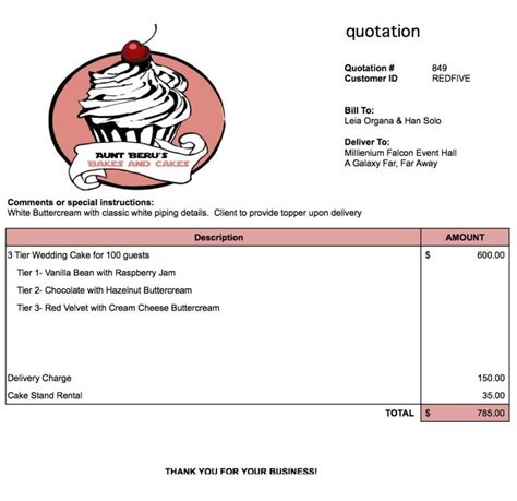 Wedding Cake Quotation Template - Wiki Cakes