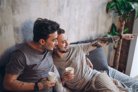 Perfect Morning Begins With Lover And Coffee In Bed Two Guys Resting
