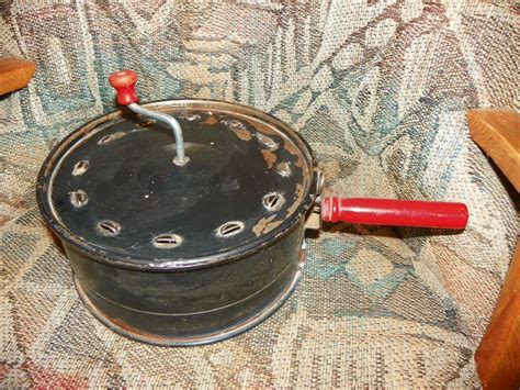 Vintage Metal Popcorn Popper Pan With Red Handles By Pohlmans