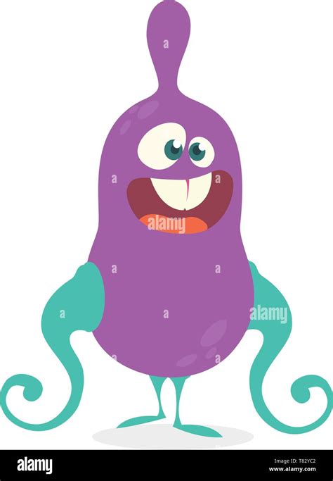 Cute Cartoon Alien Monster With Tantacles Vector Illustration Stock