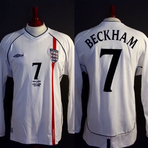 David beckhams goal that shook the world. A David Beckham Game-Used #7 England International Home ...