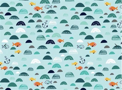 Fish of the sea fabric panel. Ocean Fish in green Jersey Knit fabric from Jellyfabrics ...