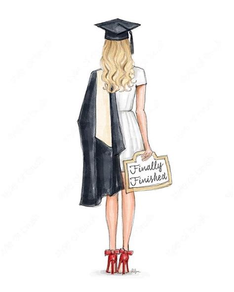 Graduation Print Blonde Girl Graduation Girl Fashion Illustration