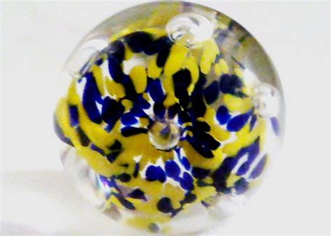 Vintage Paperweight Zimmerman Art Glass Hand Blown Gorgeous Cobalt Blue And Yellow Flower