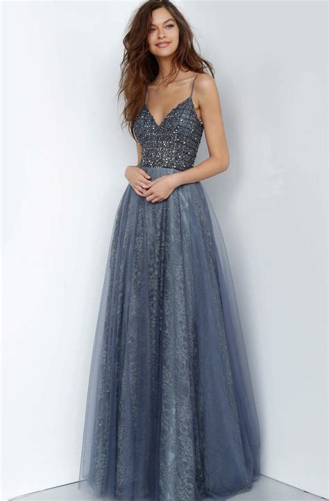 Jovani Jvn2550 Embellished V Neck A Line Gown Grey Prom Dress Cute