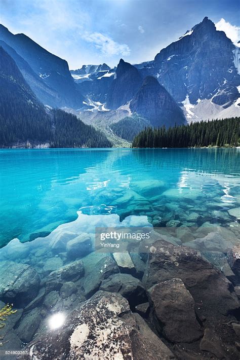 Lake Moraine Banff National Park Emerald Water Landscape Alberta Canada High Res Stock Photo