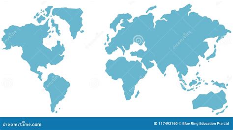 A Blue World Map On White Background Stock Vector Illustration Of
