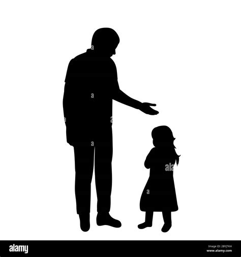 Vector White Background Black Silhouette Father And Daughter Stock