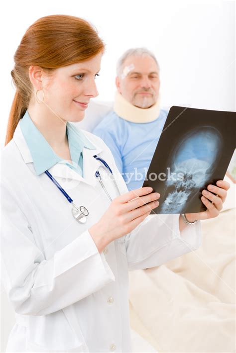 Hospital Female Doctor Examine X Ray Senior Patient Royalty Free