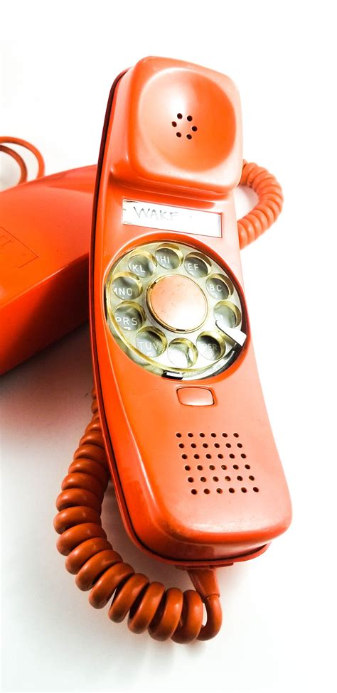 Vintage Rotary 70s Mid Century Modern Deskwall Mount Phone In Orange