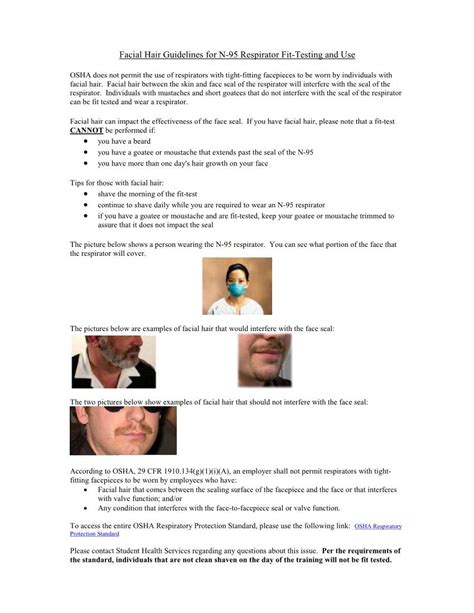 Facial Hair Guidelines For N Respirator Fit Testing And Use Docslib